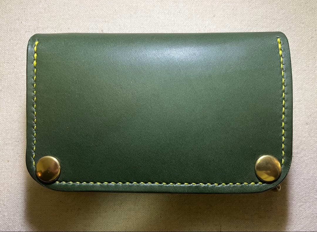栃木レザー ミドル トラッカーウォレット 3層 グリーン