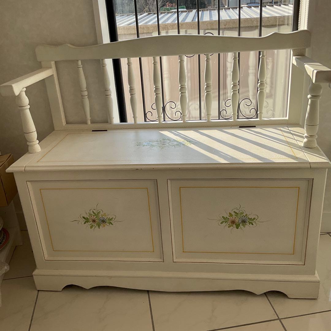 ロココ調　イタリア製　ハンドペイント　ベンチチェスト　姫家具