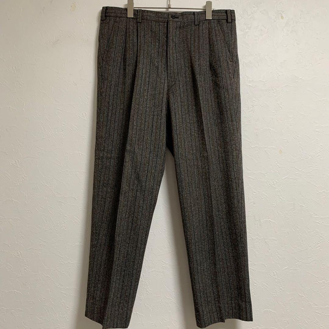 vintage レトロ古着 ベージュ ストライプ シングル セットアップ スーツ