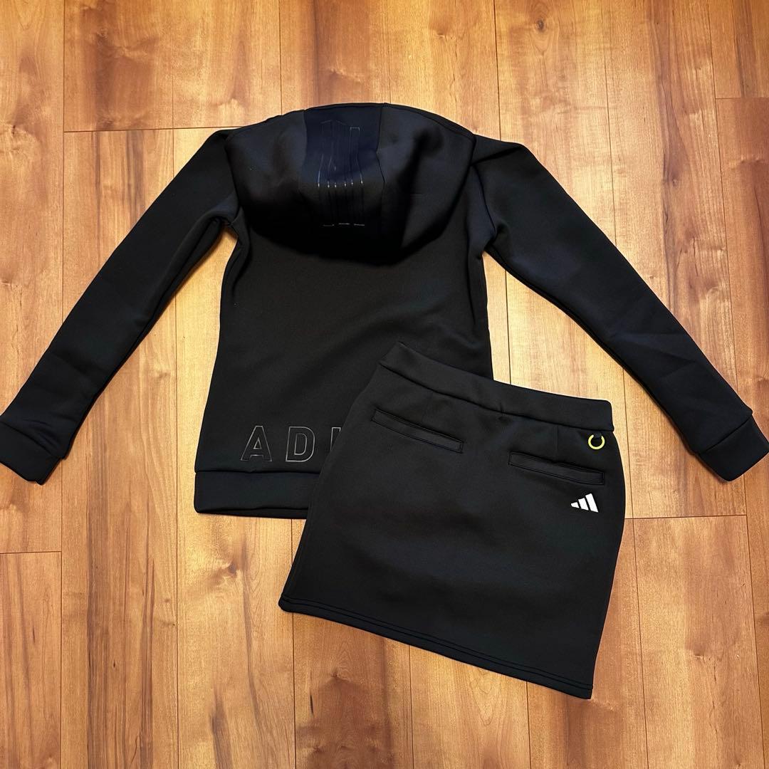 ダンボールニット セットアップ　長袖　フード　スカート　春秋　パーカー　ブラック