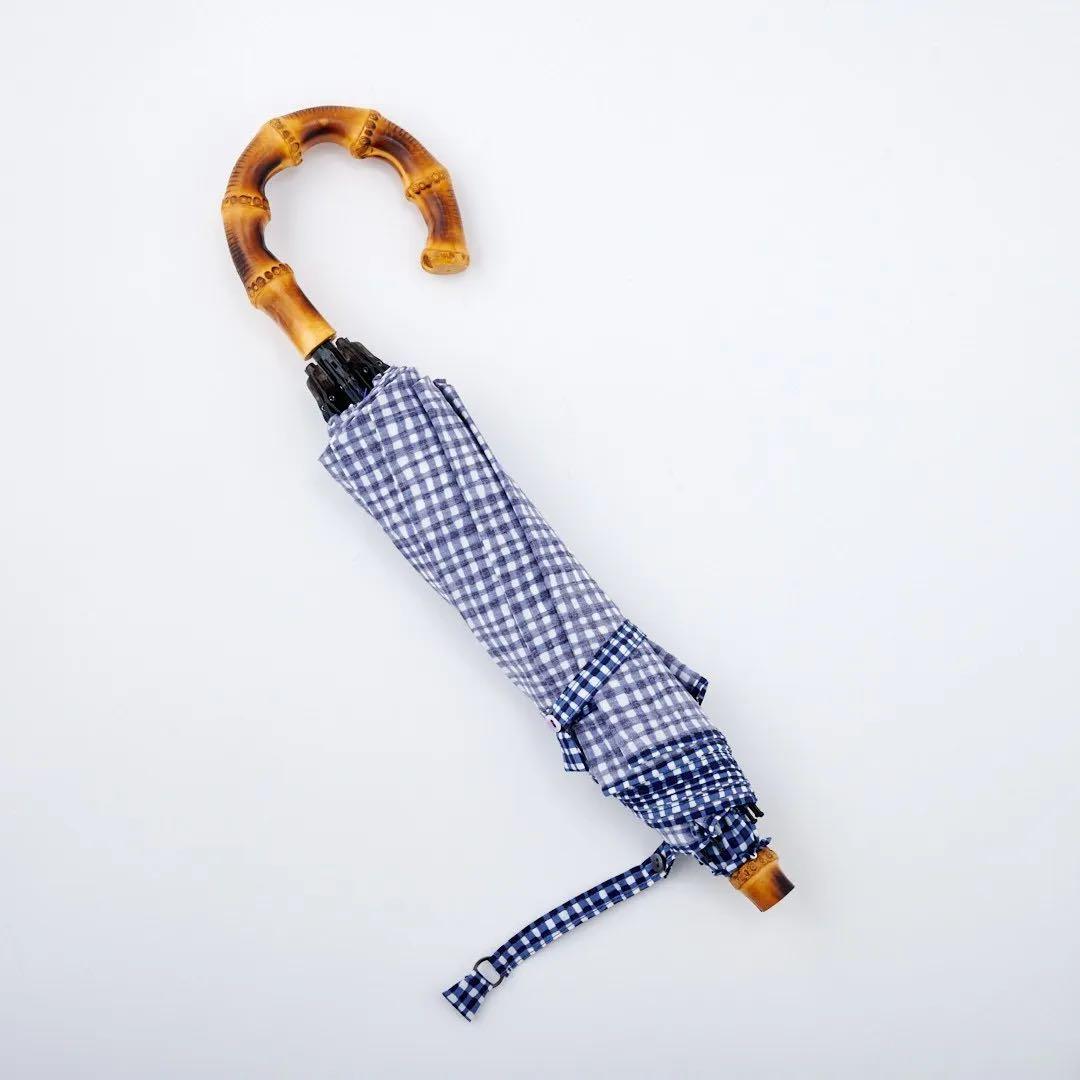 ボンボンストア ドローイングチェック 折りたたみ傘 ネイビー