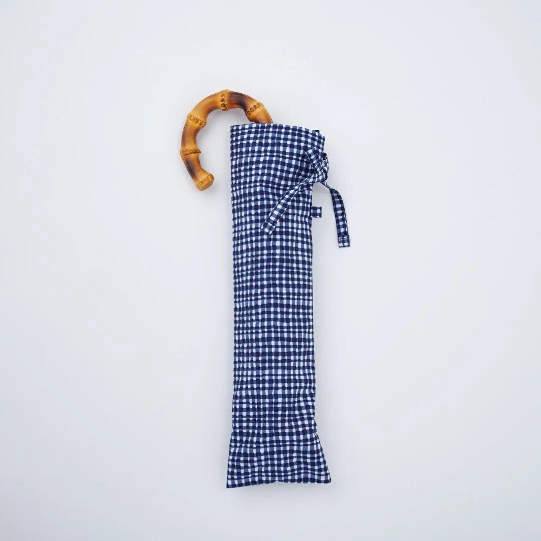 ボンボンストア ドローイングチェック 折りたたみ傘 ネイビー