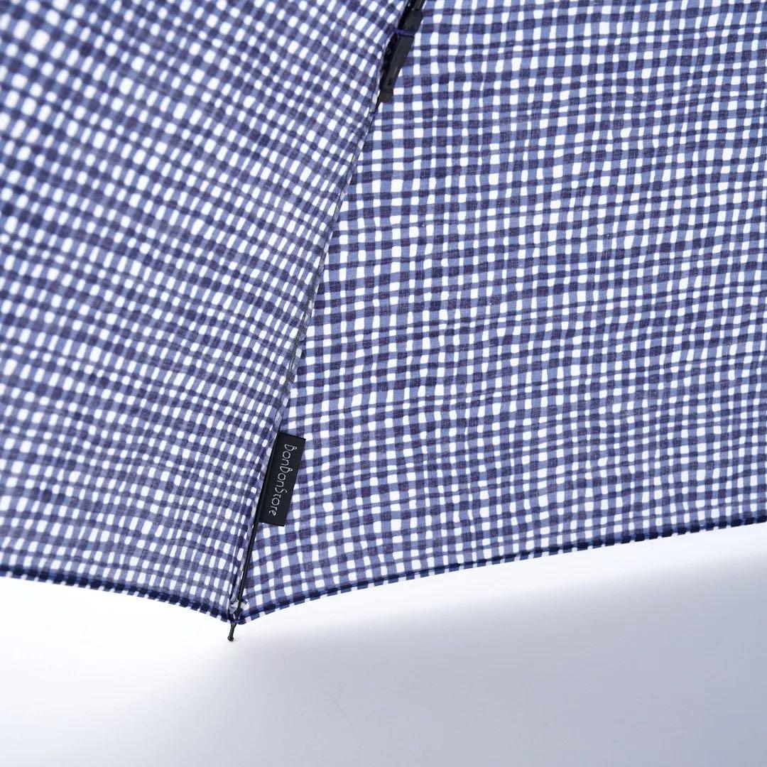 ボンボンストア ドローイングチェック 折りたたみ傘 ネイビー