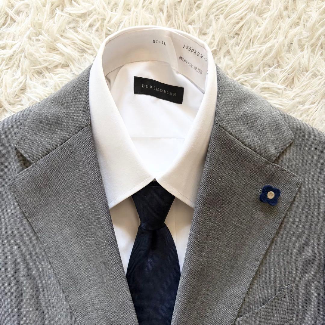 <極美品>LARDINI 新ロゴ グレー ウール スーツ ブートニエール 46