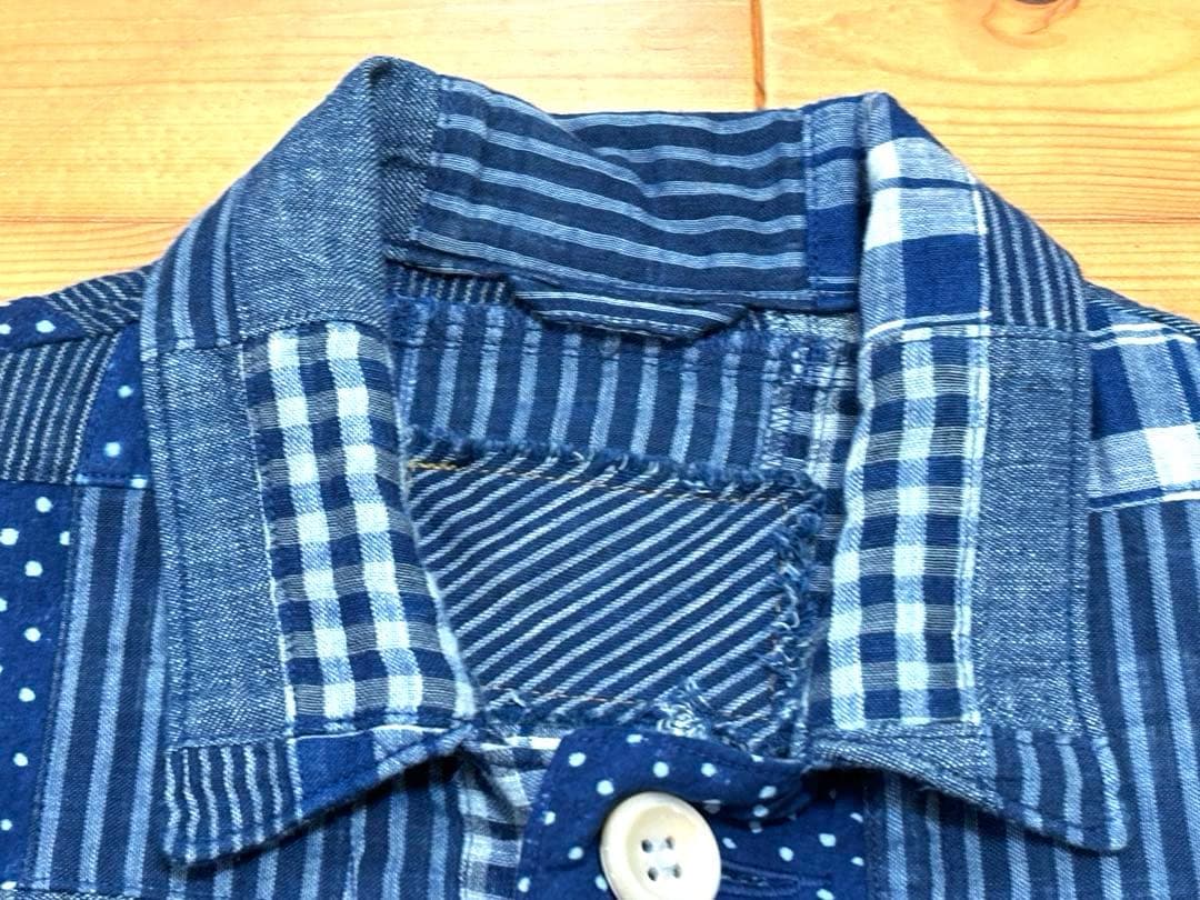 45R ミックスパッチワークの908 4ポケットシャツ インディゴ ユニセックス