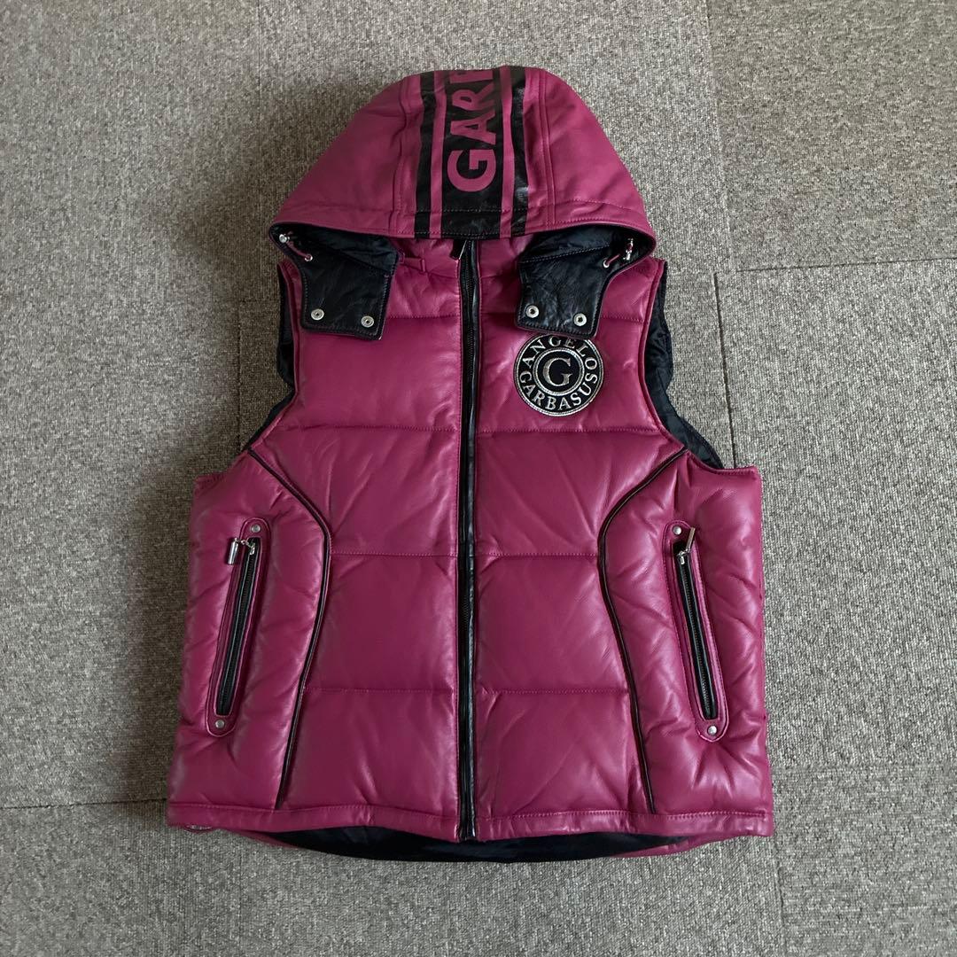 ANGEL GARBAUSUS フード付きダウンベスト　ラムレザー　羊革