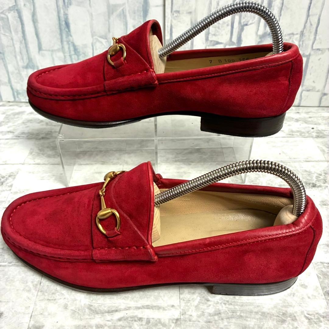 GUCCI グッチ　ホースビット　ビットローファー　スエード　赤