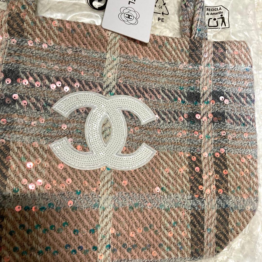 CHANEL ツイードトートバッグ　スパンコール　ピンク