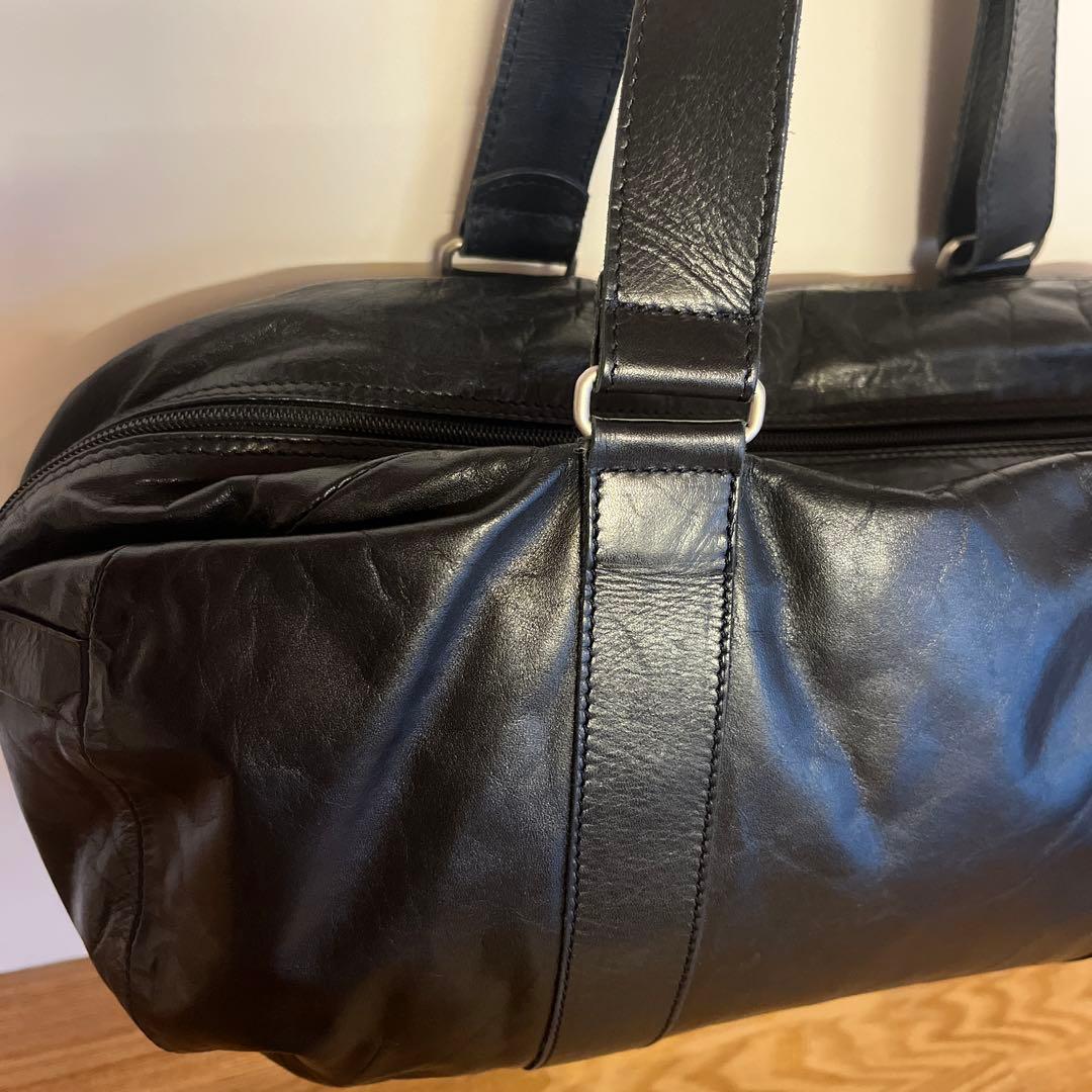 【美品】m0851 テニスバッグ アニリンレザー ブラック