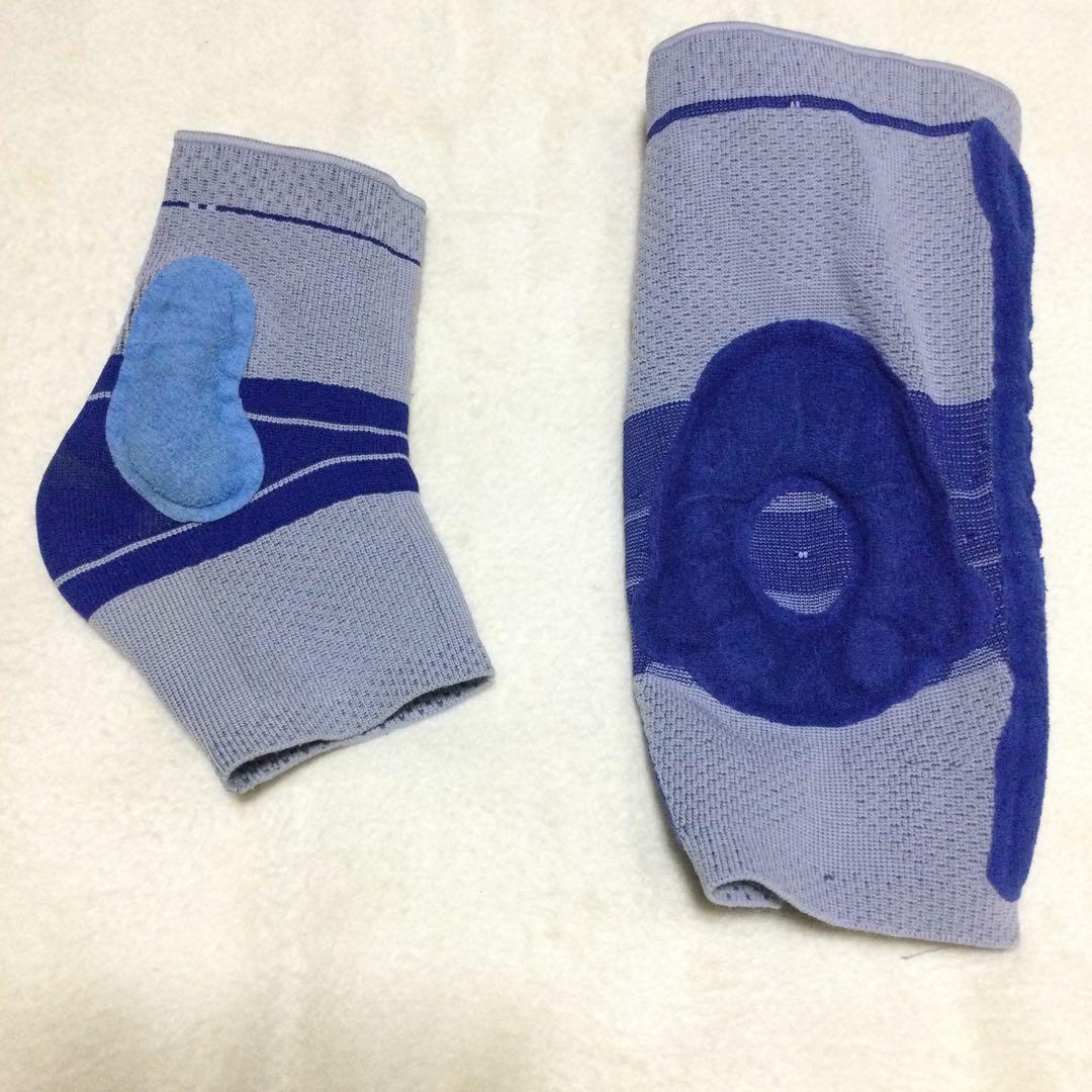 BAUERFEIND 足首、膝用サポーター 2つ　グレーと青のコンビネーション