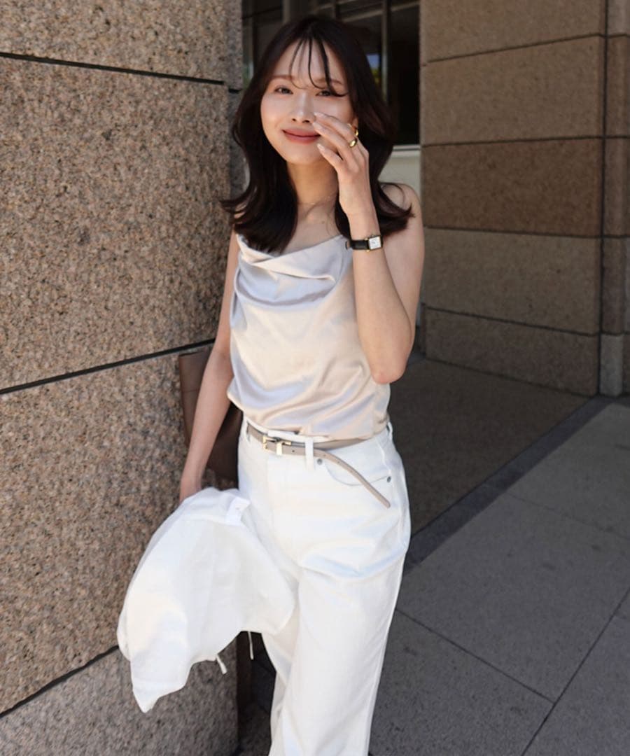 Aimeine カップインドレープサテンキャミソール エイメン