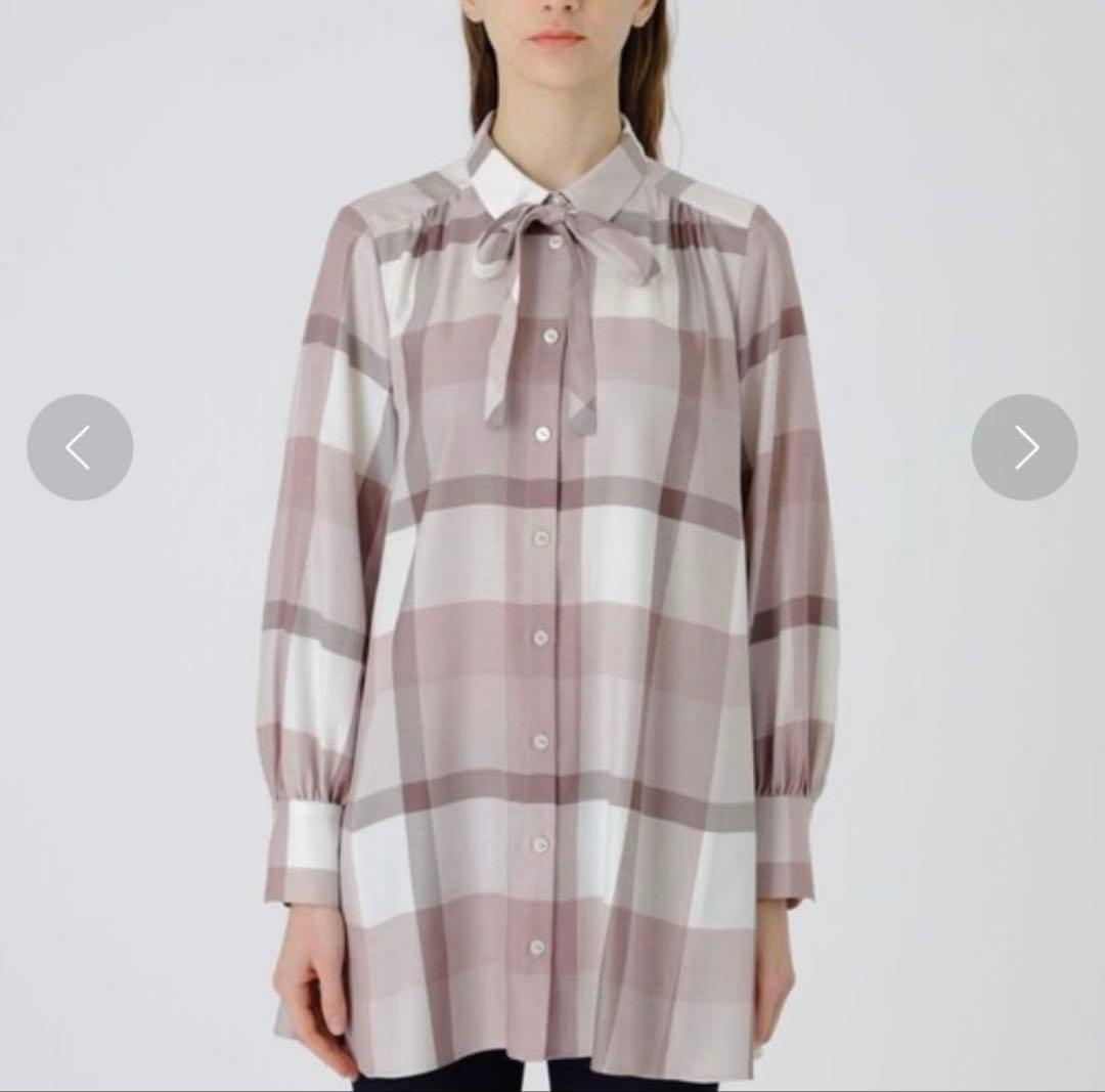 美品　ブルーレーベル クレストブリッジ チェックエアリーツイルブラウス　38