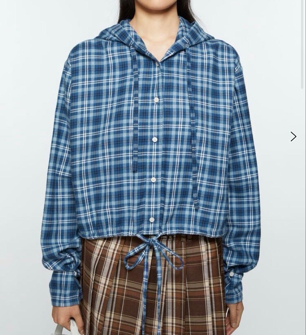 acne studios HOODED SHIRT ブルー アクネ チェック