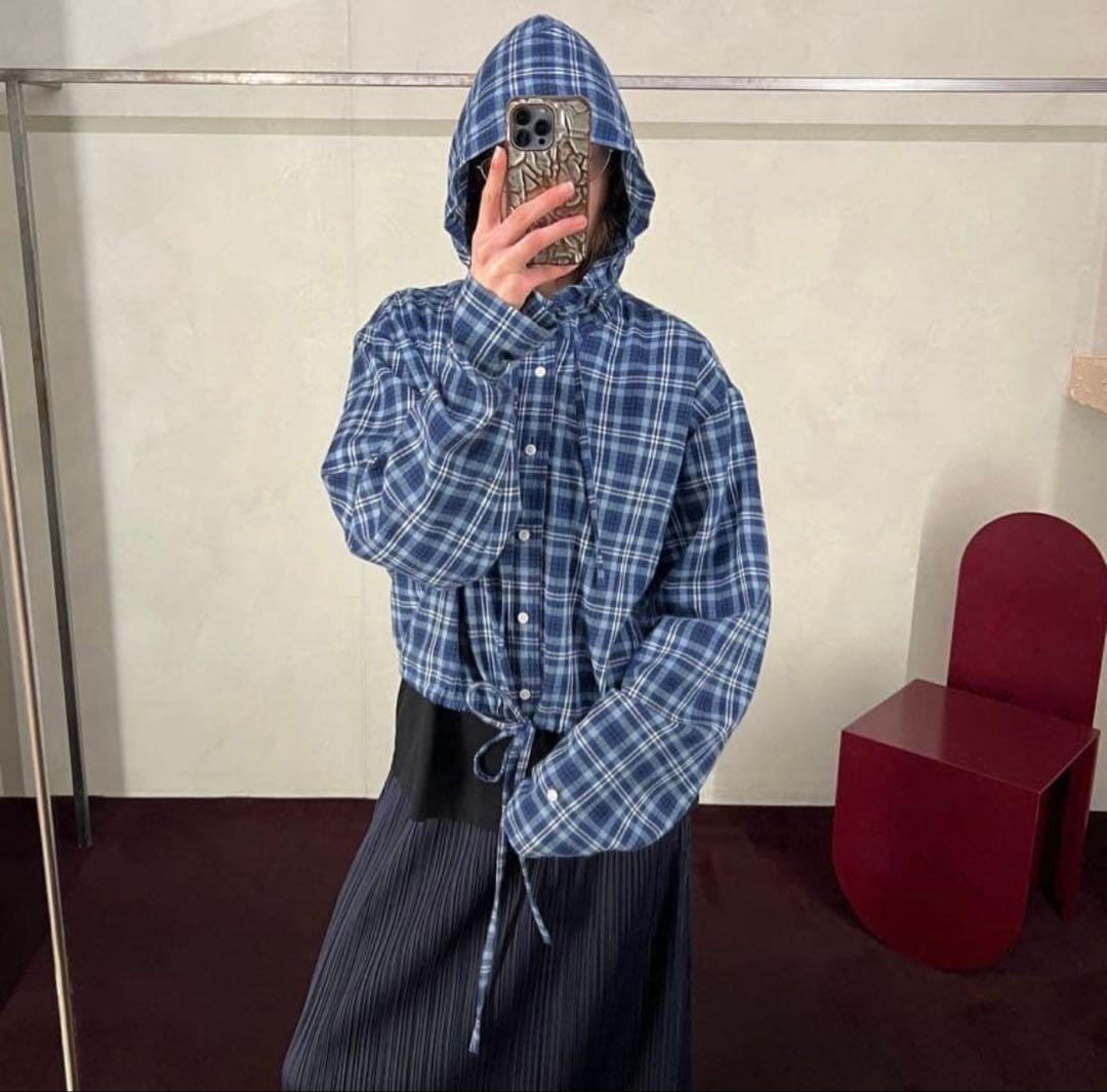acne studios HOODED SHIRT ブルー アクネ チェック