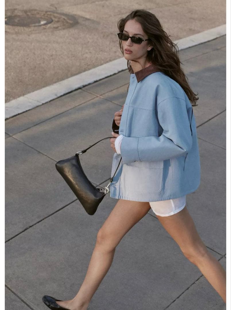 タグ付き新品★ZARAのコントラストカラーパフジャケット★Sサイズ★空色