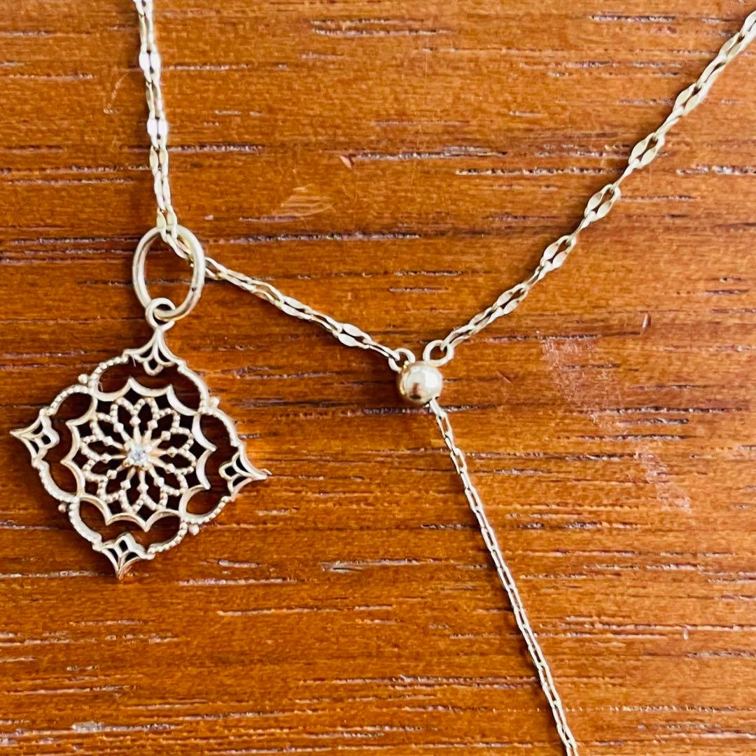 agete K10 アラベスクダイヤ　ロングネックレス　2WAY仕様