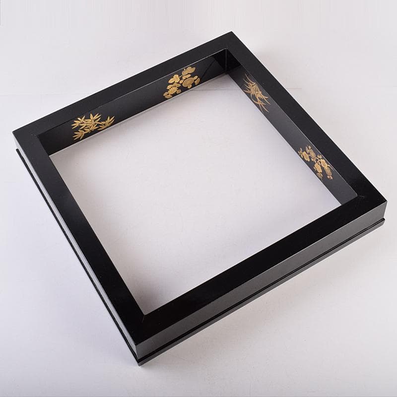 茶道具　塗師　宗勝作　真塗　菊桐四君子蒔絵　炉縁　共箱　V　8398A