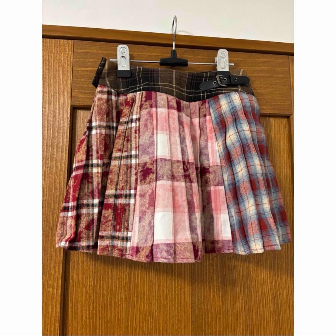 L*y様 OAKMOO チェック柄パッチワークプリーツミニスカート