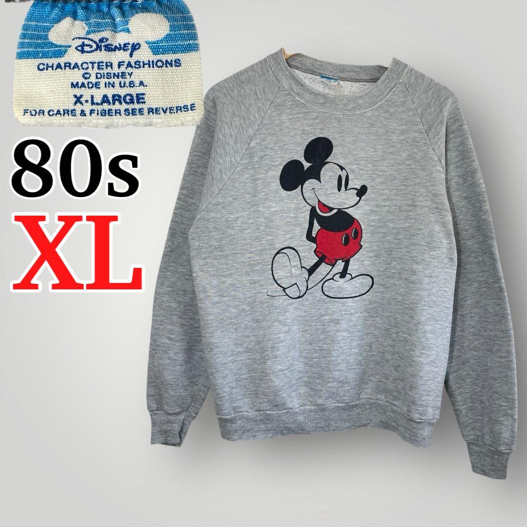 80s Disney ミッキー スウェット USA製 XL相当 短丈ヴィンテージ