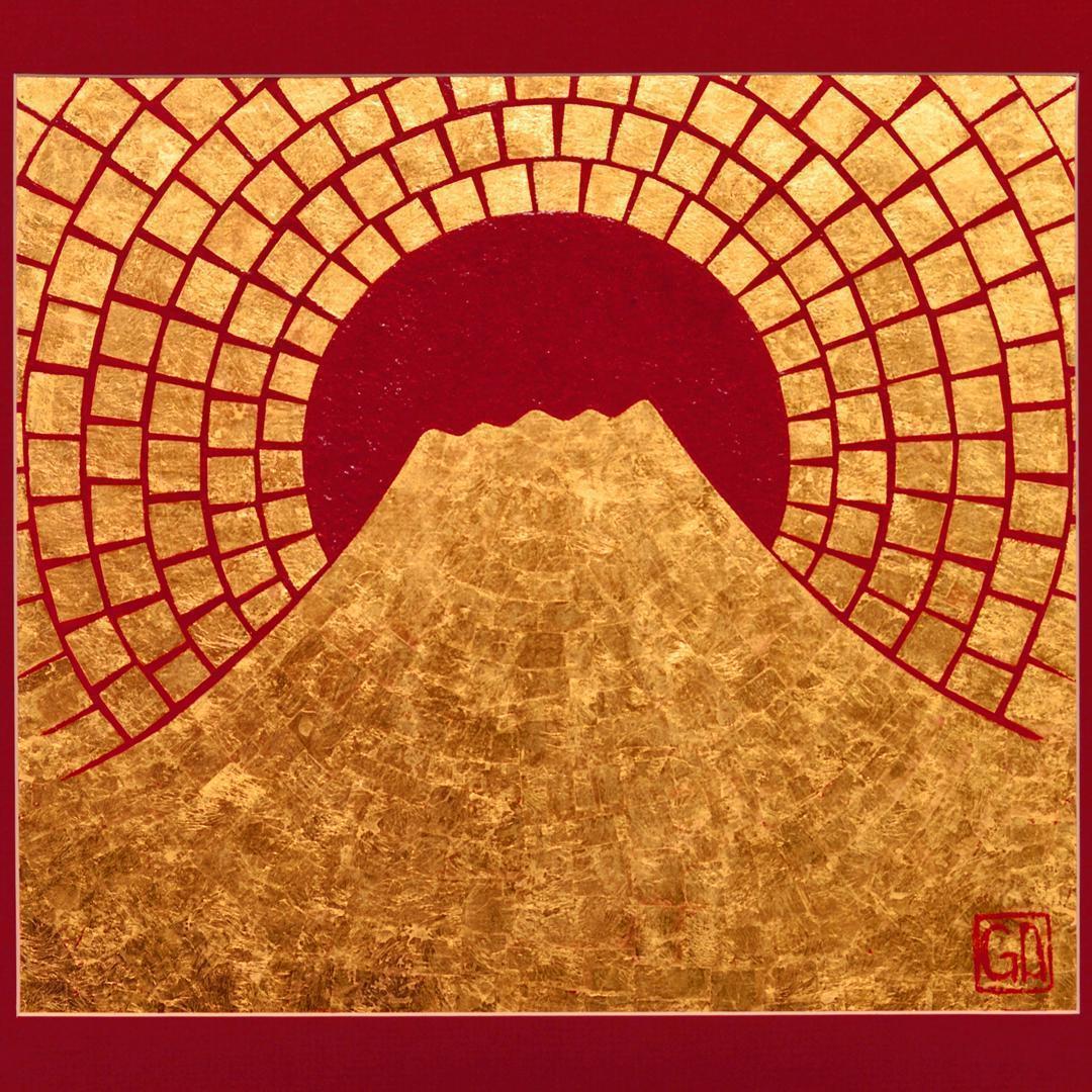 ●お部屋に純金の輝きを●太陽富士山●がんどうあつし絵画油絵作者直接金沢国産24K