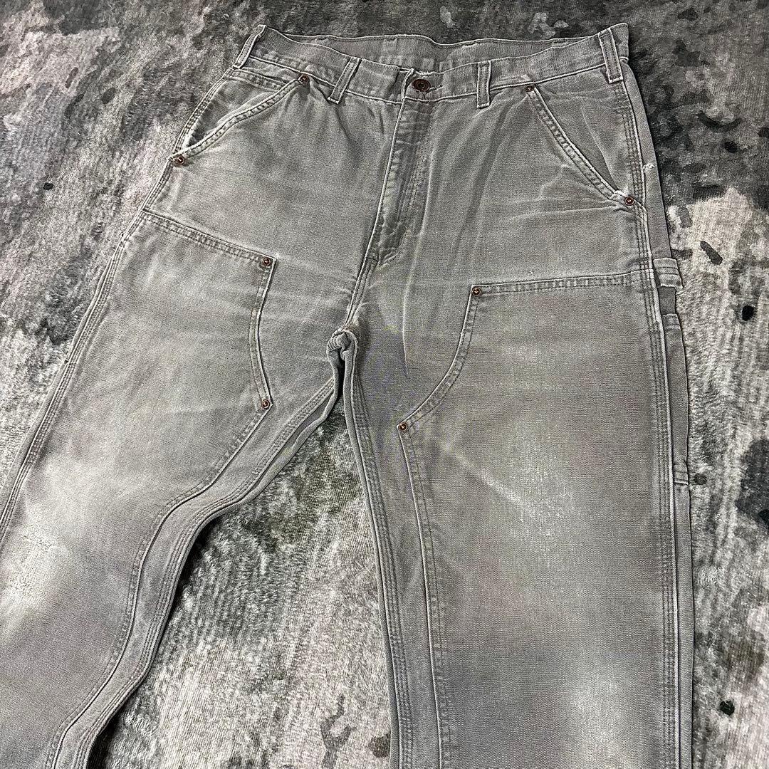 極上フェード 34×36 Carhartt 灰 金ボタン 一点物 ゆる履き
