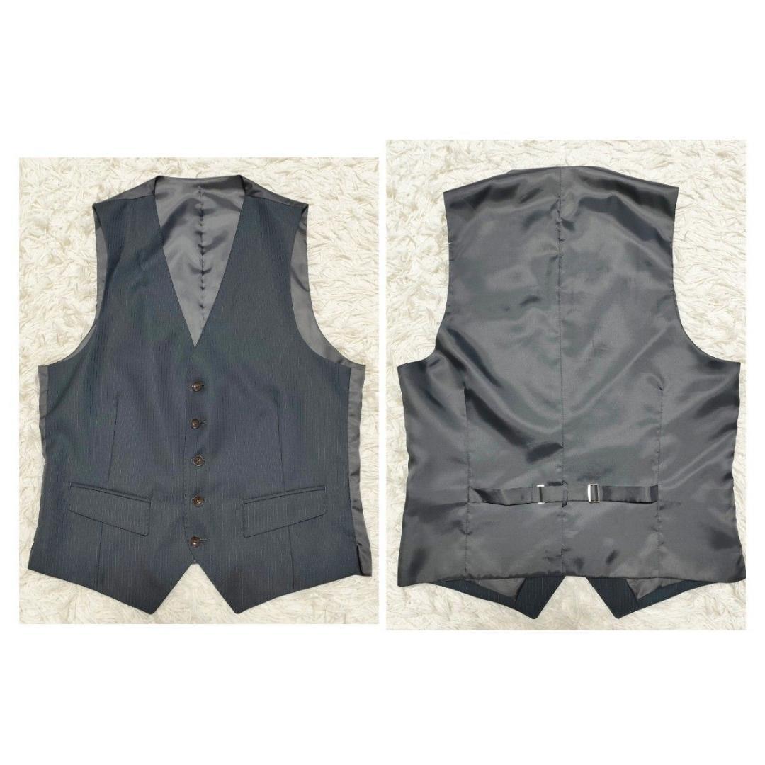 パーソンズ　光沢感　3ピース　スーツ　シングル　2B　背抜き　グレー　メンズ