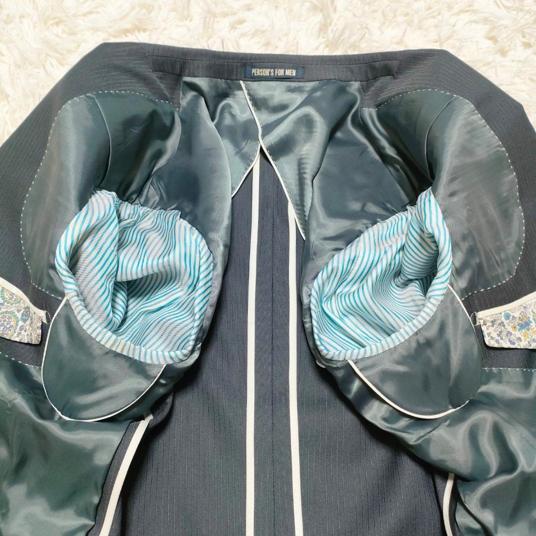 パーソンズ　光沢感　3ピース　スーツ　シングル　2B　背抜き　グレー　メンズ