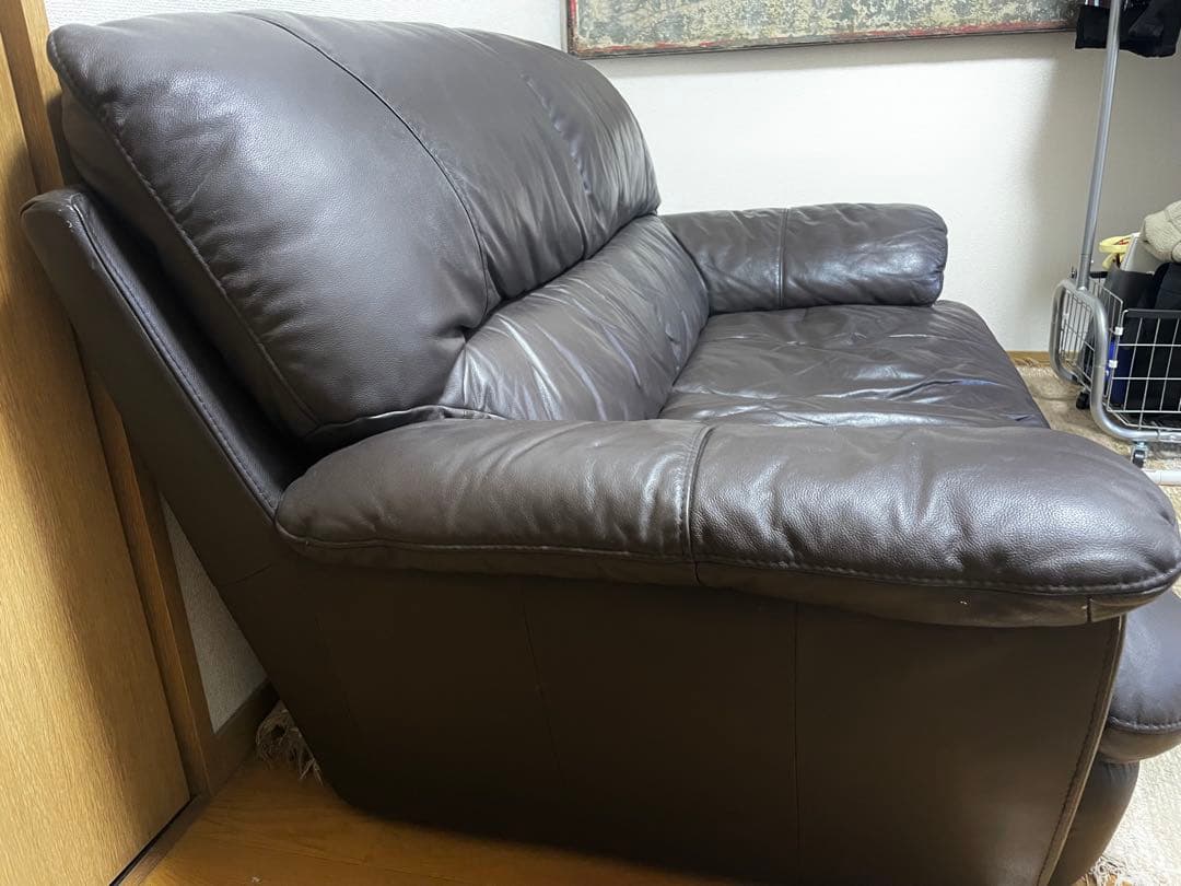 ニトリ　本革　ダークブラウン レザー 2人掛けソファ