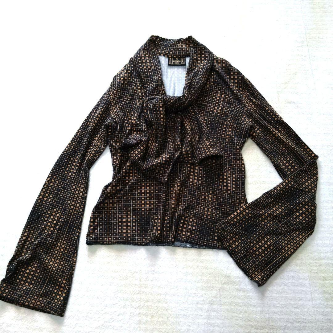 フェンディ Fendi リボン付き長袖シャツ ズッカ柄 イタリア製 ストレッチ