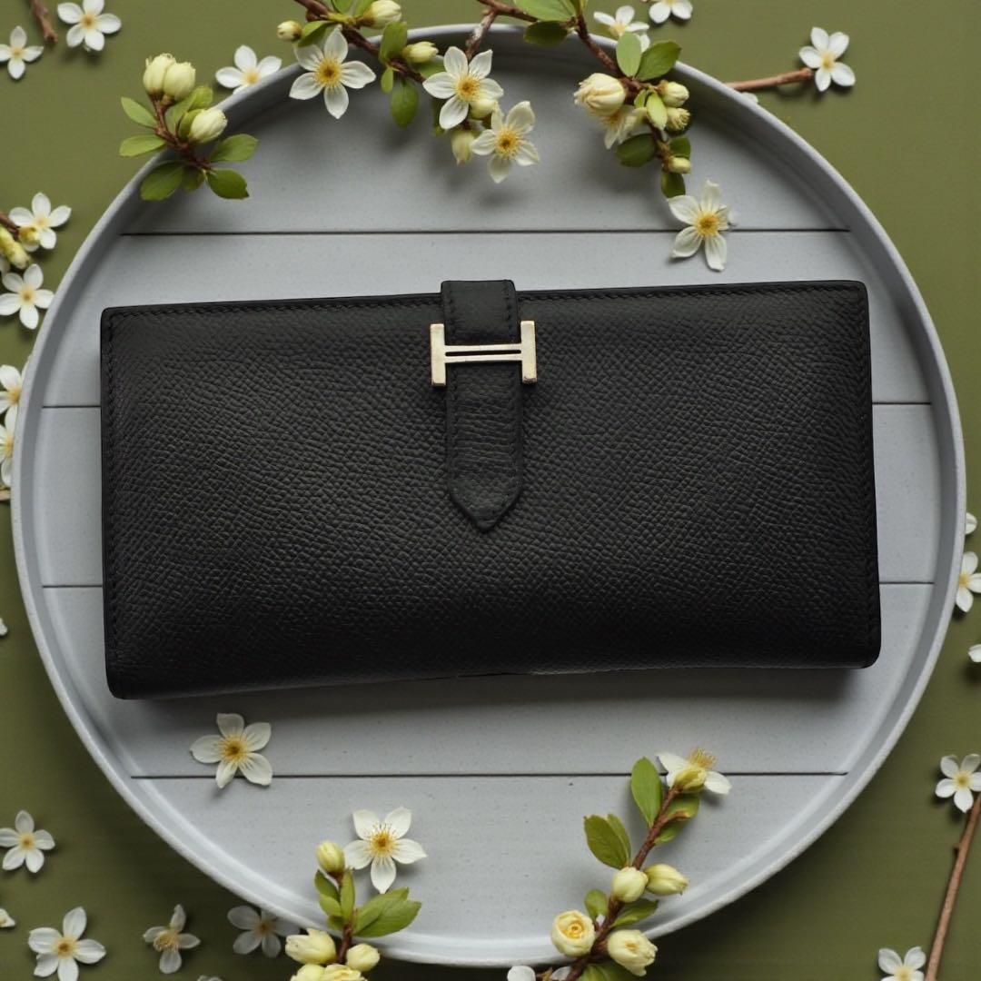 HERMES ベアン エプソン ブラック 長財布 □J刻印