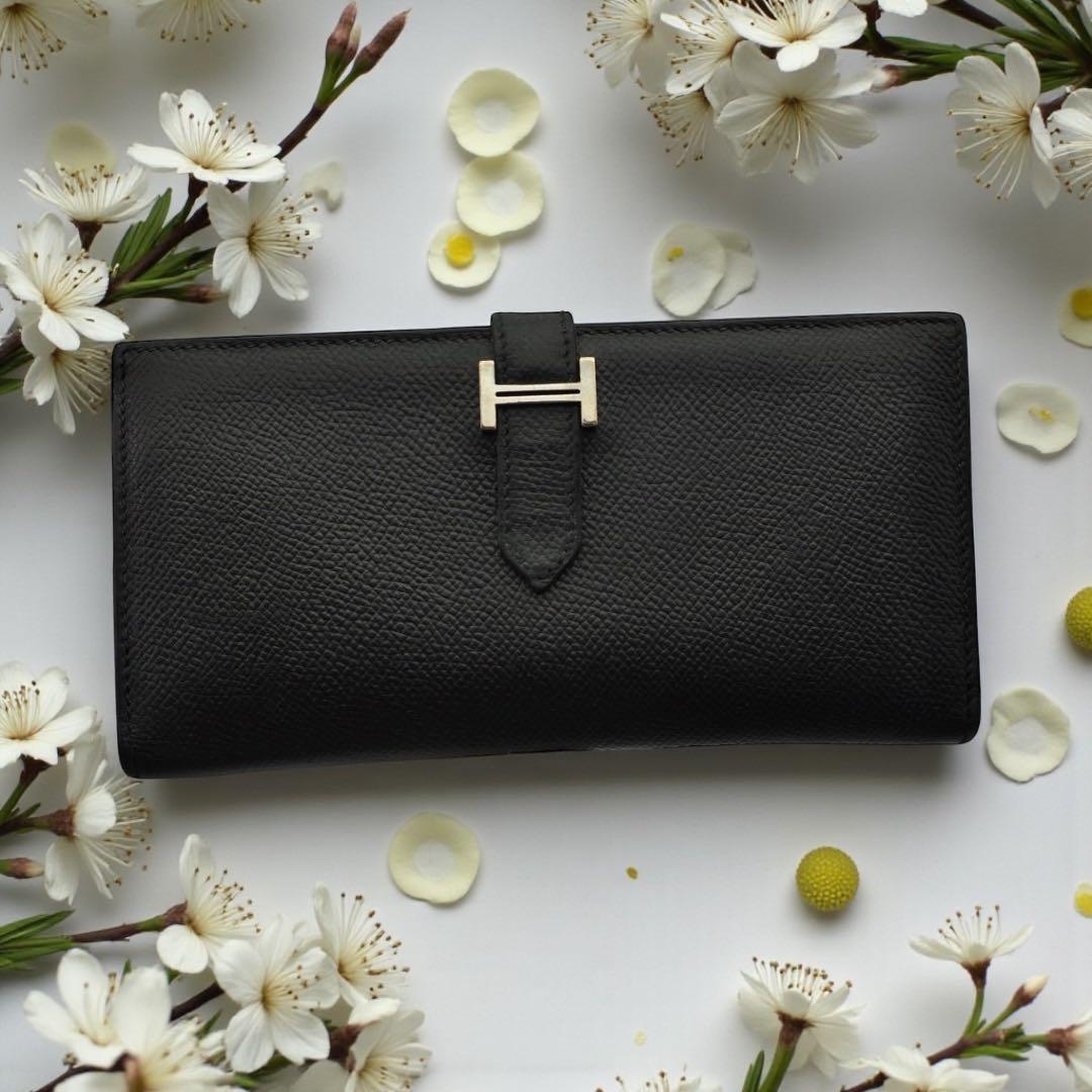 HERMES ベアン エプソン ブラック 長財布 □J刻印