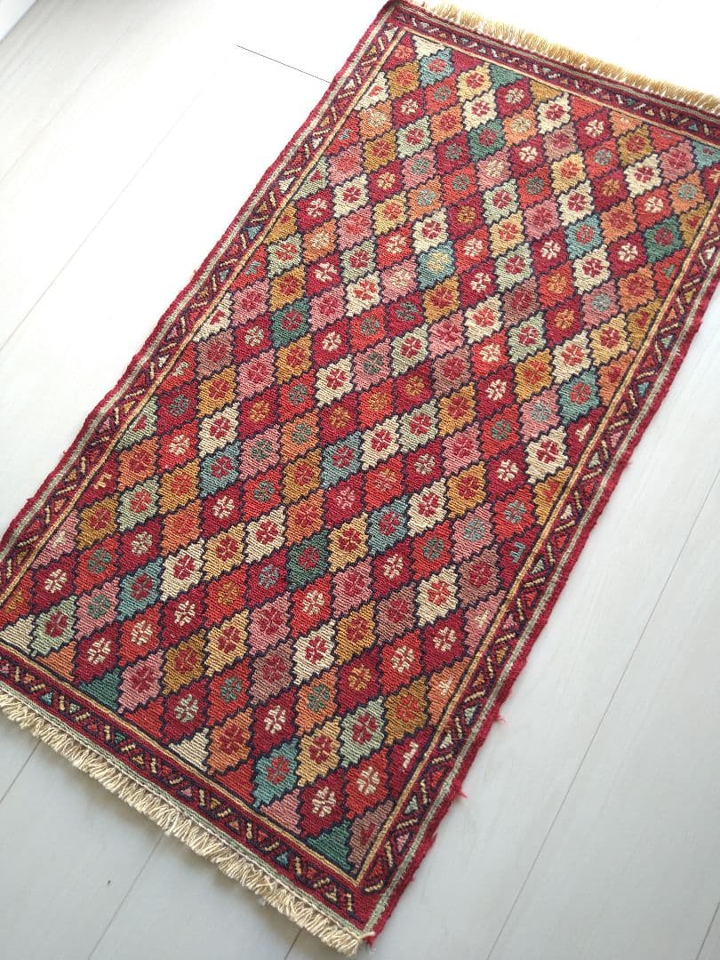 スマック織り キリム 95×52cm スモールジグザグダイヤ柄 ペルシャ絨毯