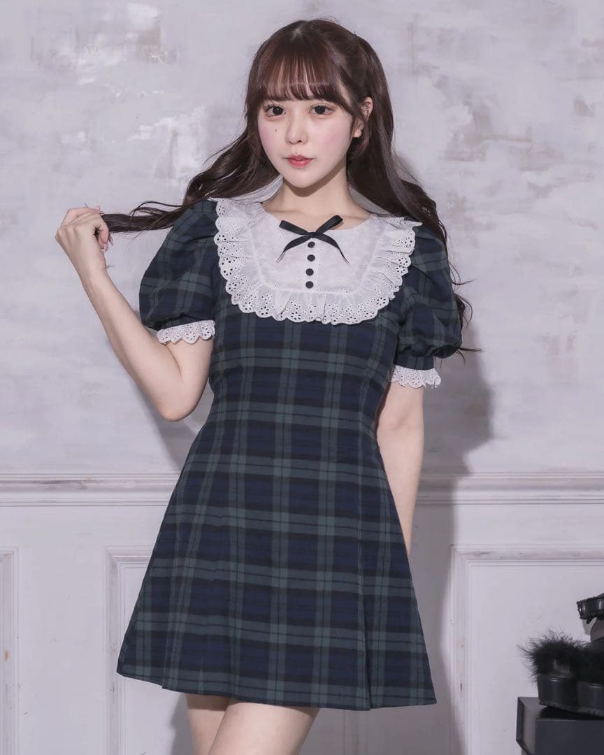 pium コットンレースドーリーカフェワンピ グリーン