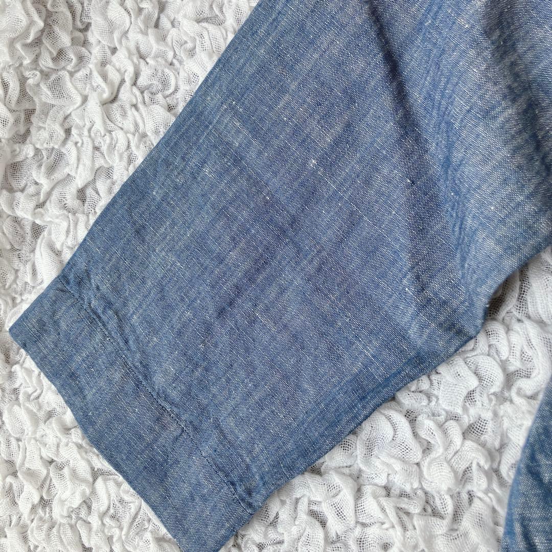 最終価格45R コットンリネンのカシュクールブラウス（ダンガリー）フリル