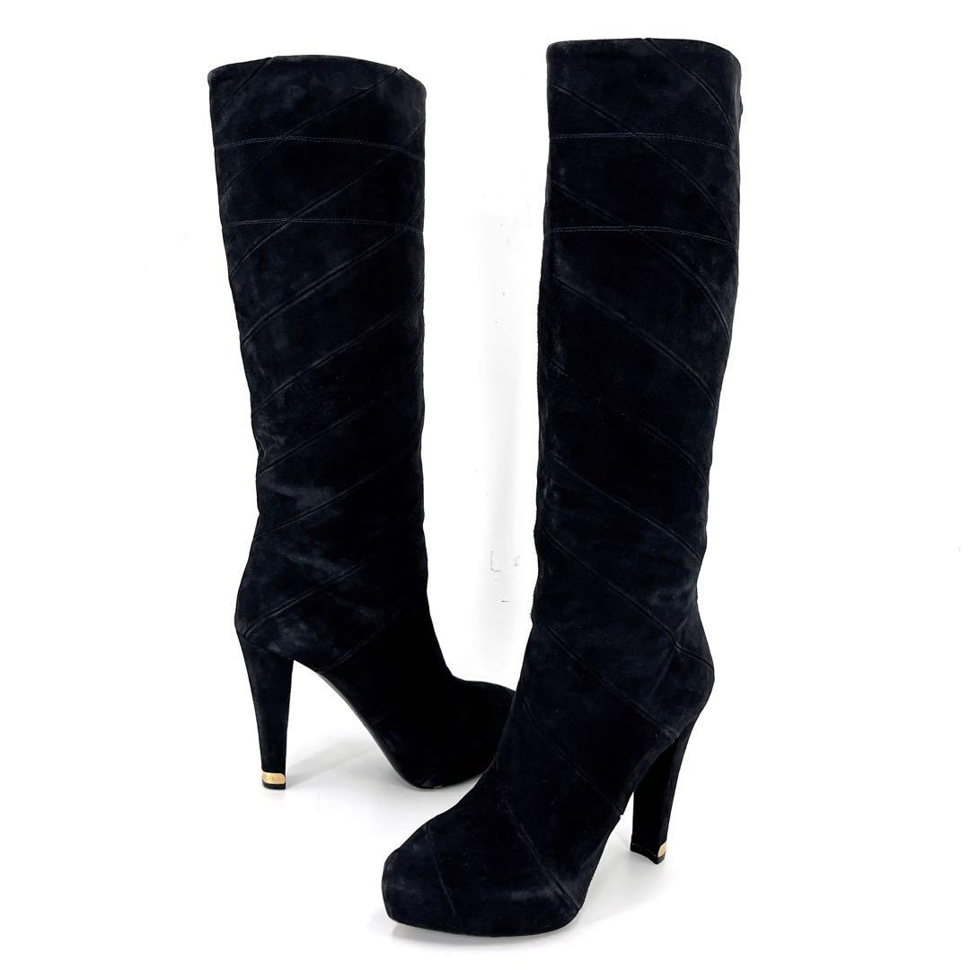 ルイヴィトン　ロングブーツ　フェアリーライン　ブラック　スウェード　38 1/2