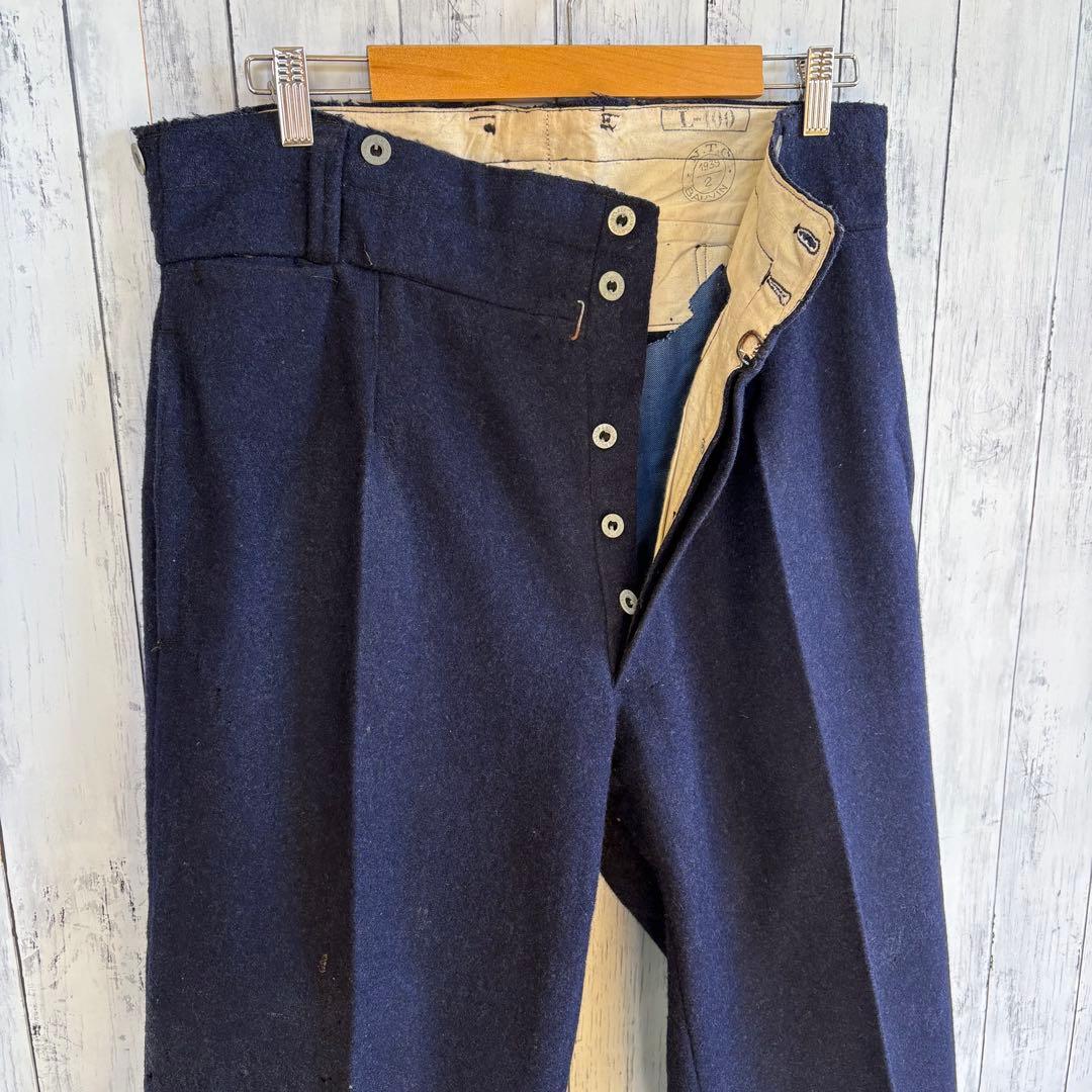 30s ヴィンテージ フランス軍 ウールパンツ メタルボタン ミリタリーパンツ