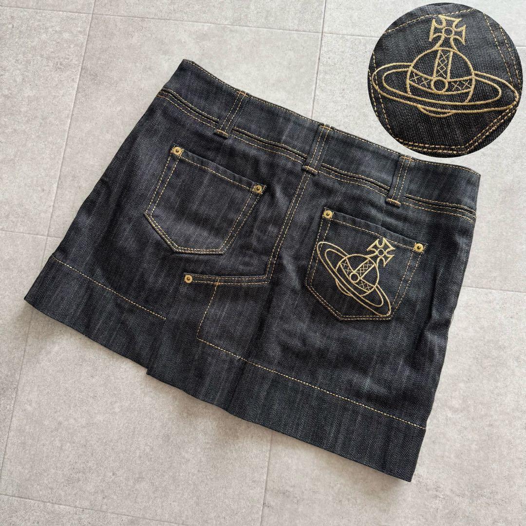 ヴィヴィアンウエストウッドレッドレーベル　ミニスカート　デニム　オーブ　金ボタン