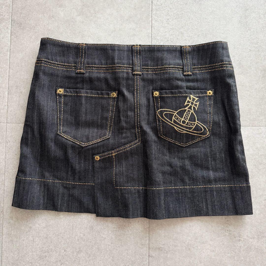 ヴィヴィアンウエストウッドレッドレーベル　ミニスカート　デニム　オーブ　金ボタン