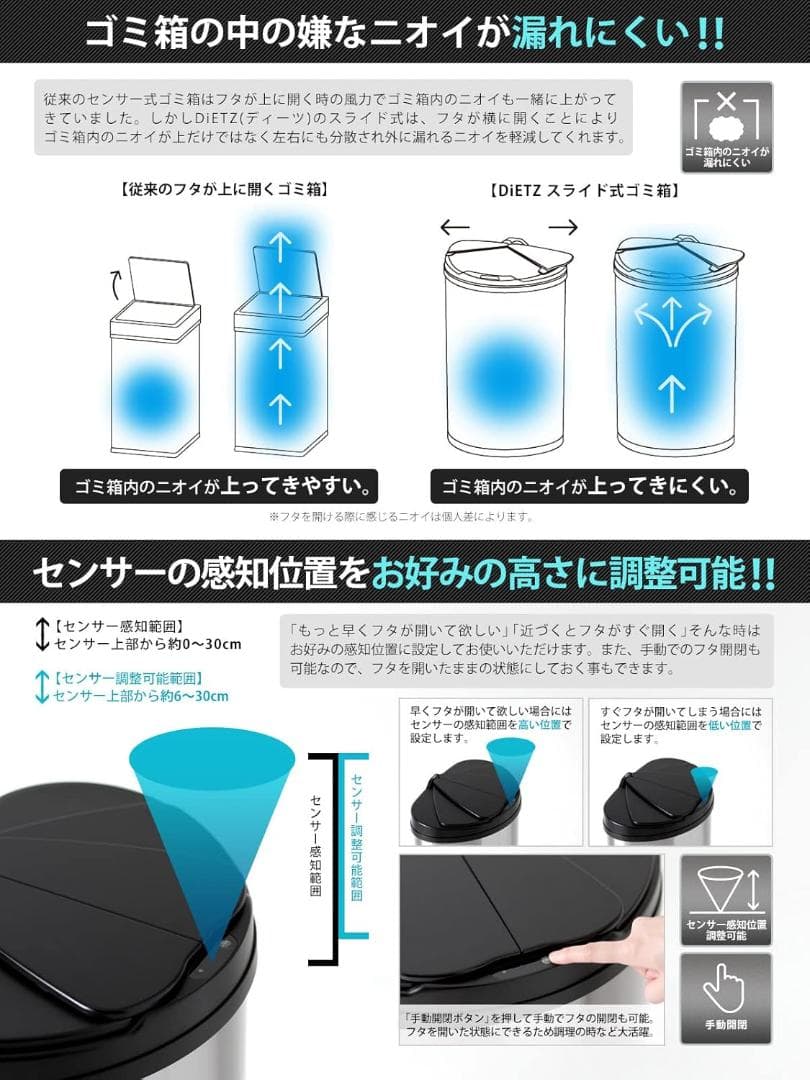 DiETz 自動開閉センサーごみ箱 スライドオープン47L