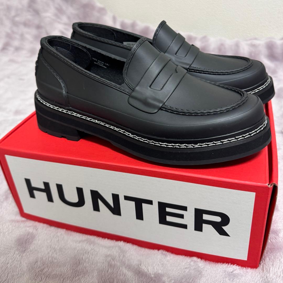 HUNTER ブラック ビーガンラバー ペニーローファー