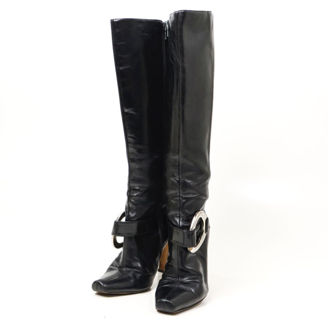 H5259-9◾️マロノブラニク　ベルト付スクエアトゥ　レザーロングブーツ