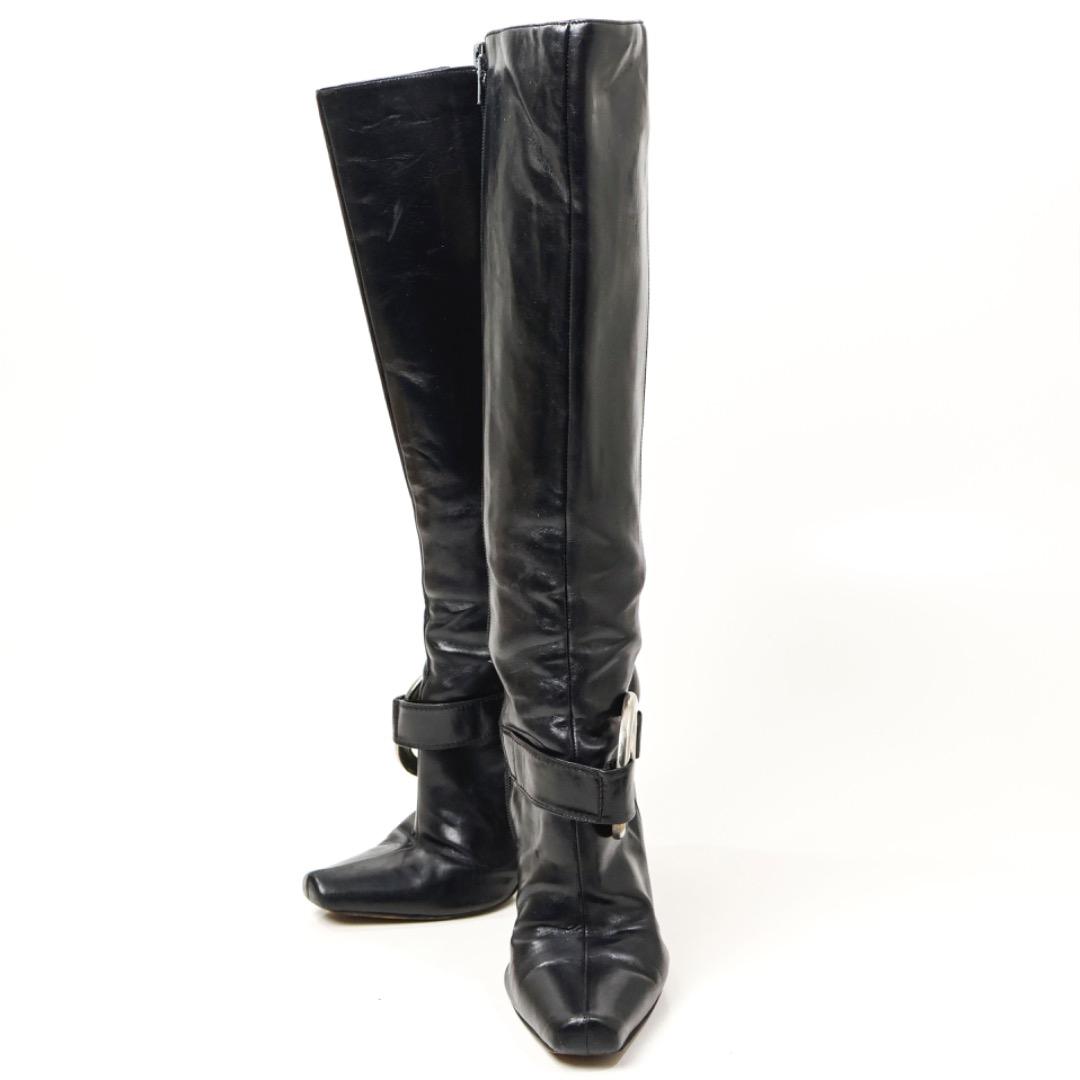 H5259-9◾️マロノブラニク　ベルト付スクエアトゥ　レザーロングブーツ