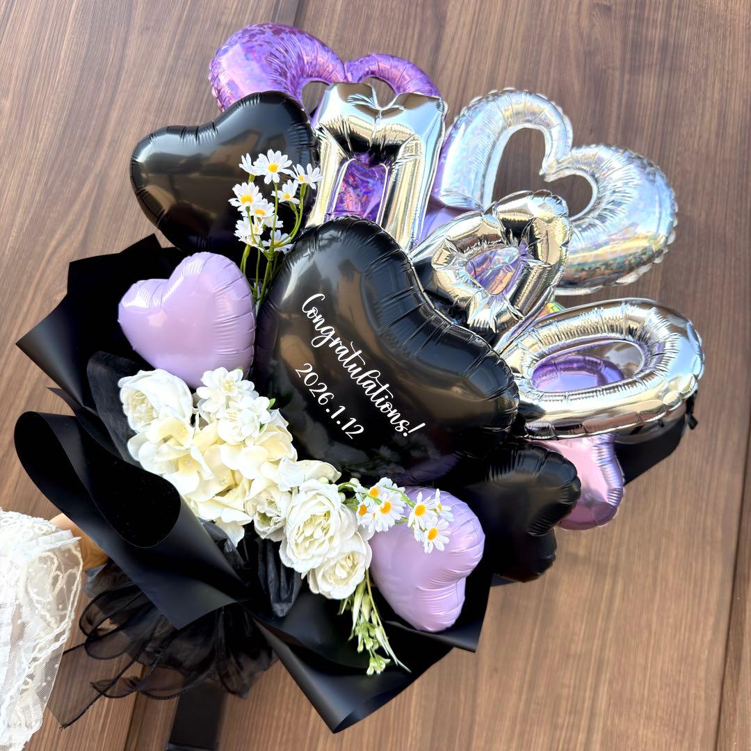 卒業式❤︎バルーンブーケ花束｜風船 ギフト お祝い 誕生日 ブラック 黒 フラワー