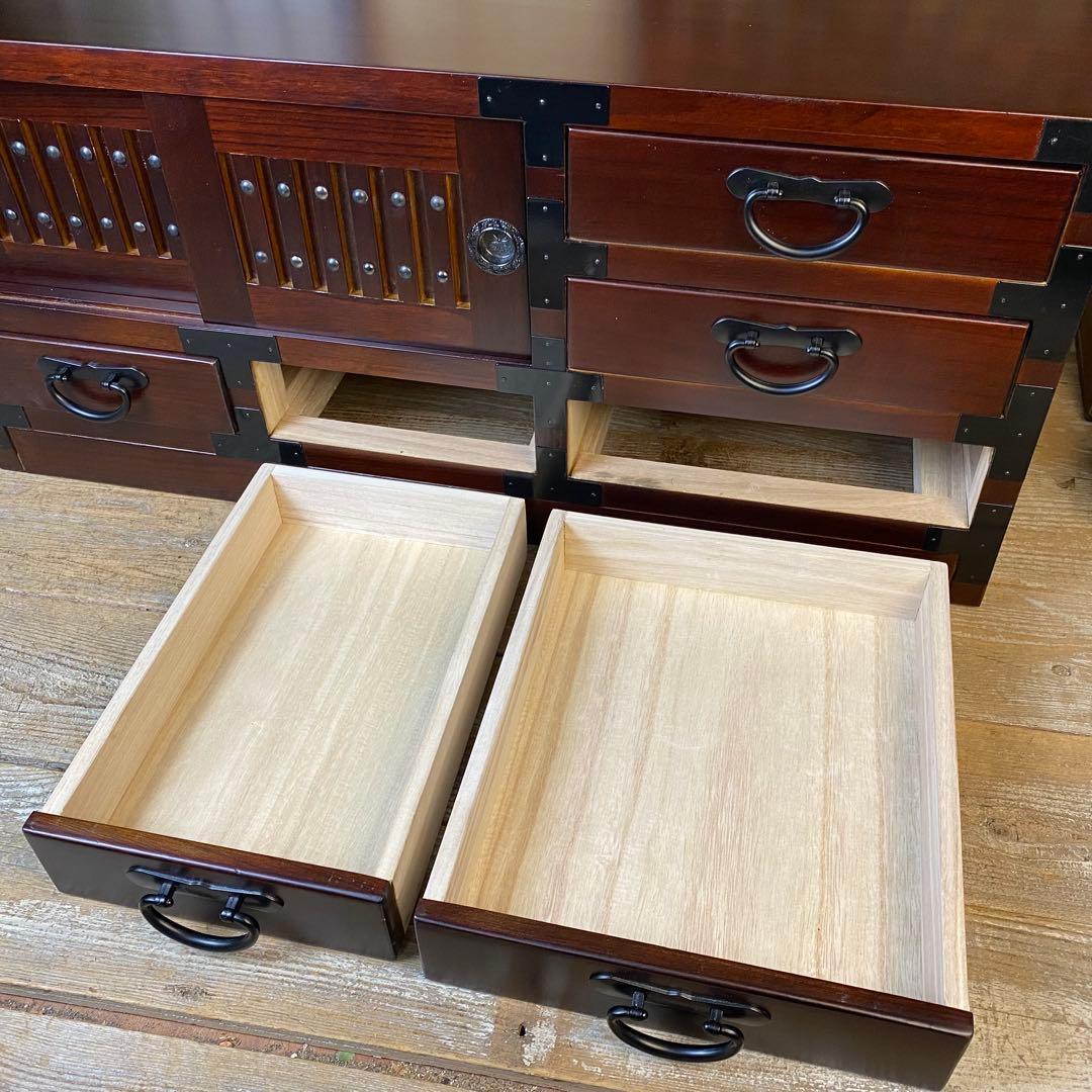 人気再入荷！民芸家具桐材天然無垢和引き戸付きチェスト横長テレビ台飾り棚収納和箪笥