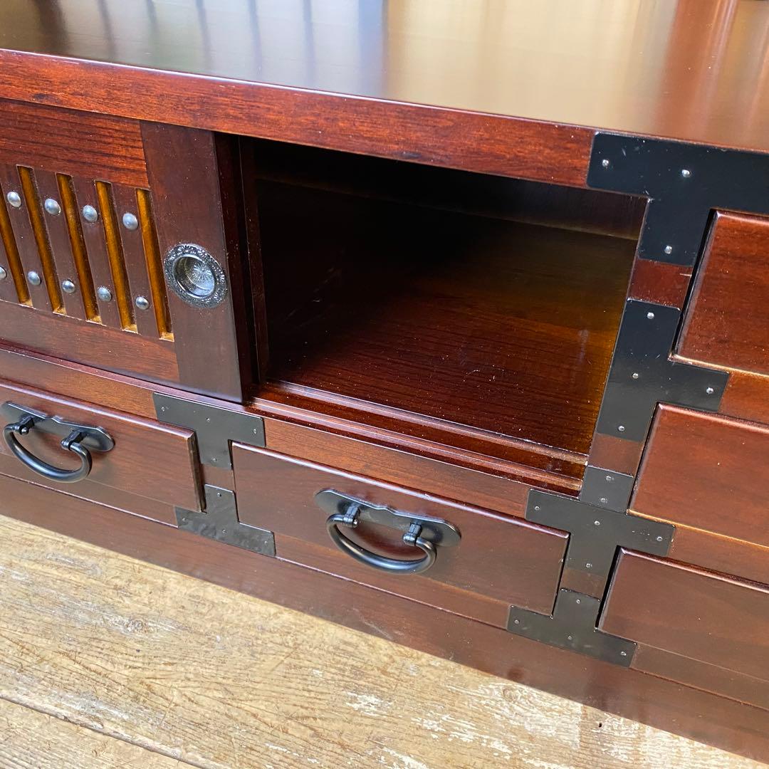 人気再入荷！民芸家具桐材天然無垢和引き戸付きチェスト横長テレビ台飾り棚収納和箪笥