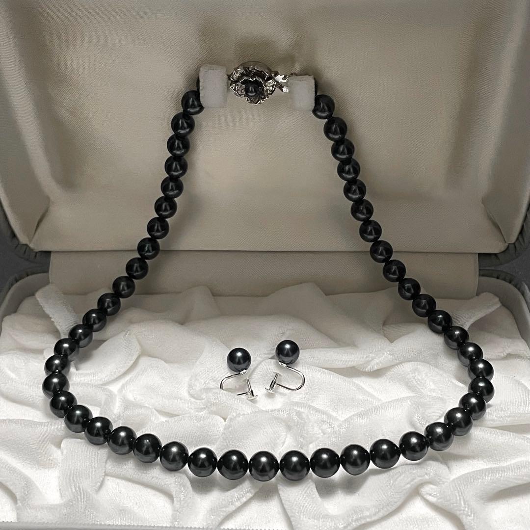 【K14WG✨鑑別所】あこや真珠 ネックレス イヤリング 黒本真珠 アコヤパール
