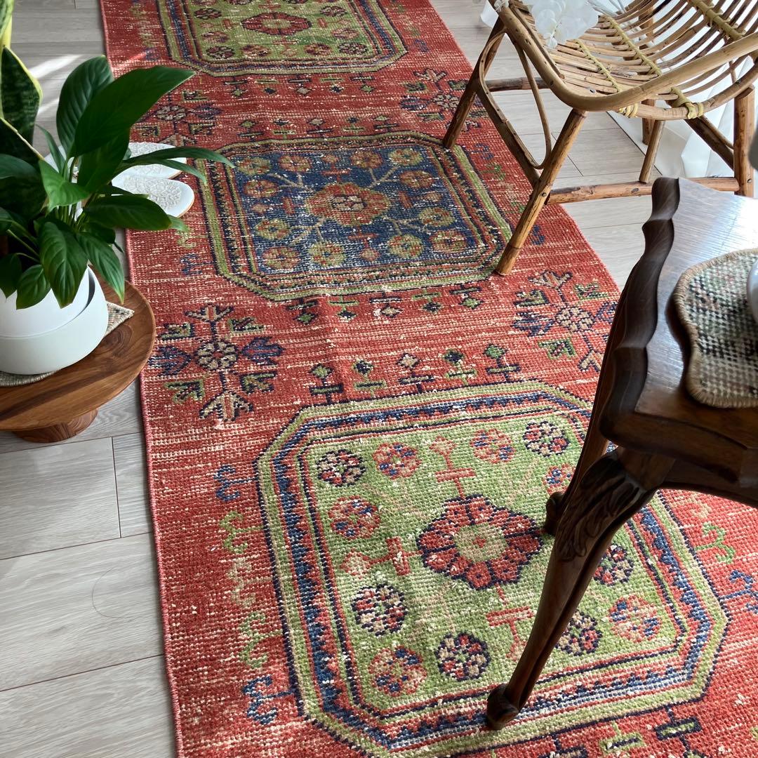 オレンジ3Box ブルー73×184 グリーン　魔除けD トルコヴィンテージラグ