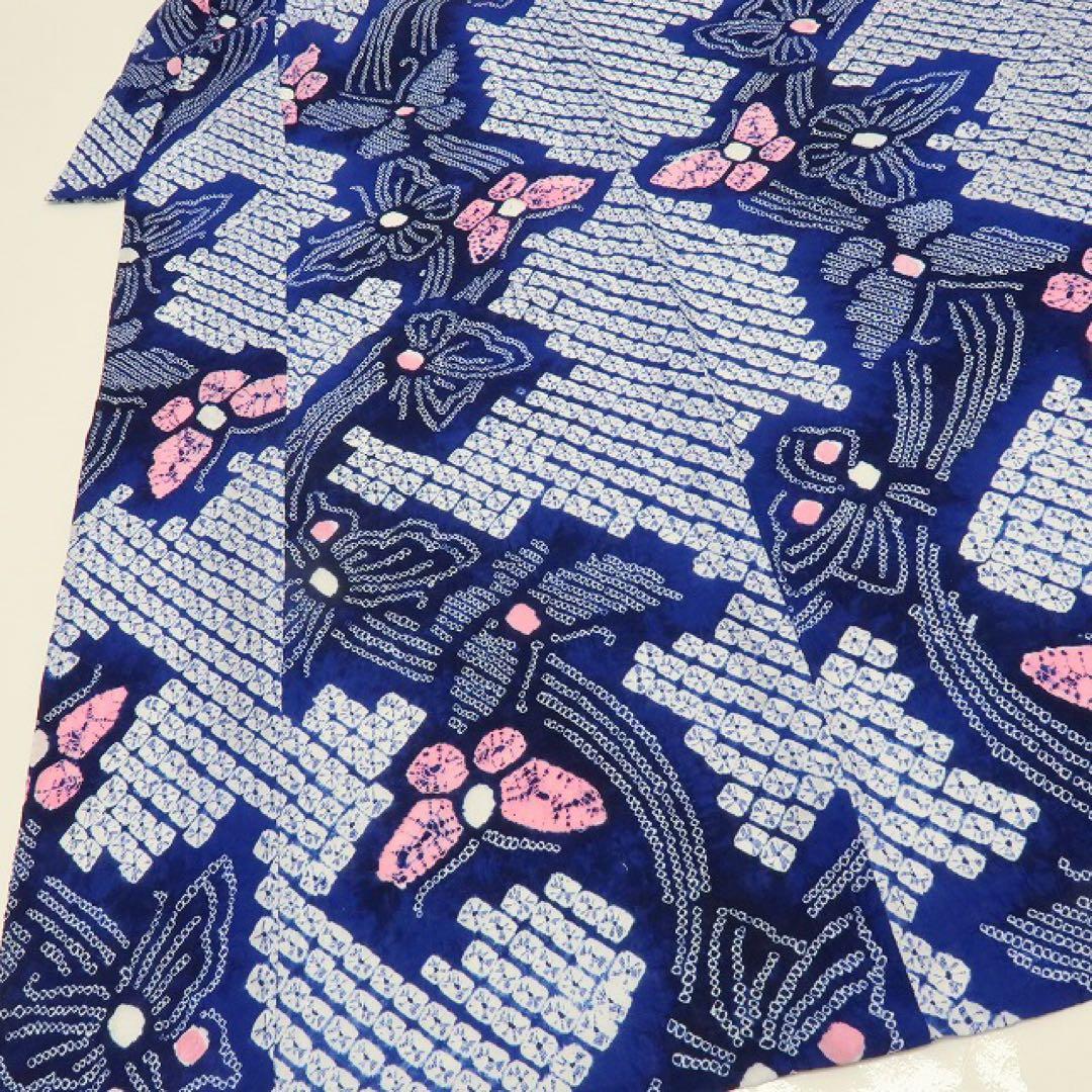 美品 有松鳴海絞り 蝶 ゆったりサイズ 高級浴衣 着物 A3438