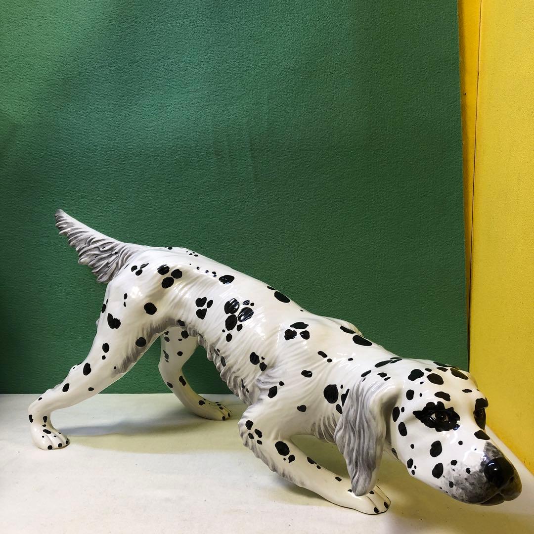 と88● イタリア製 ダルメシアン 犬 陶器 大型 置物 オブジェ インテリア
