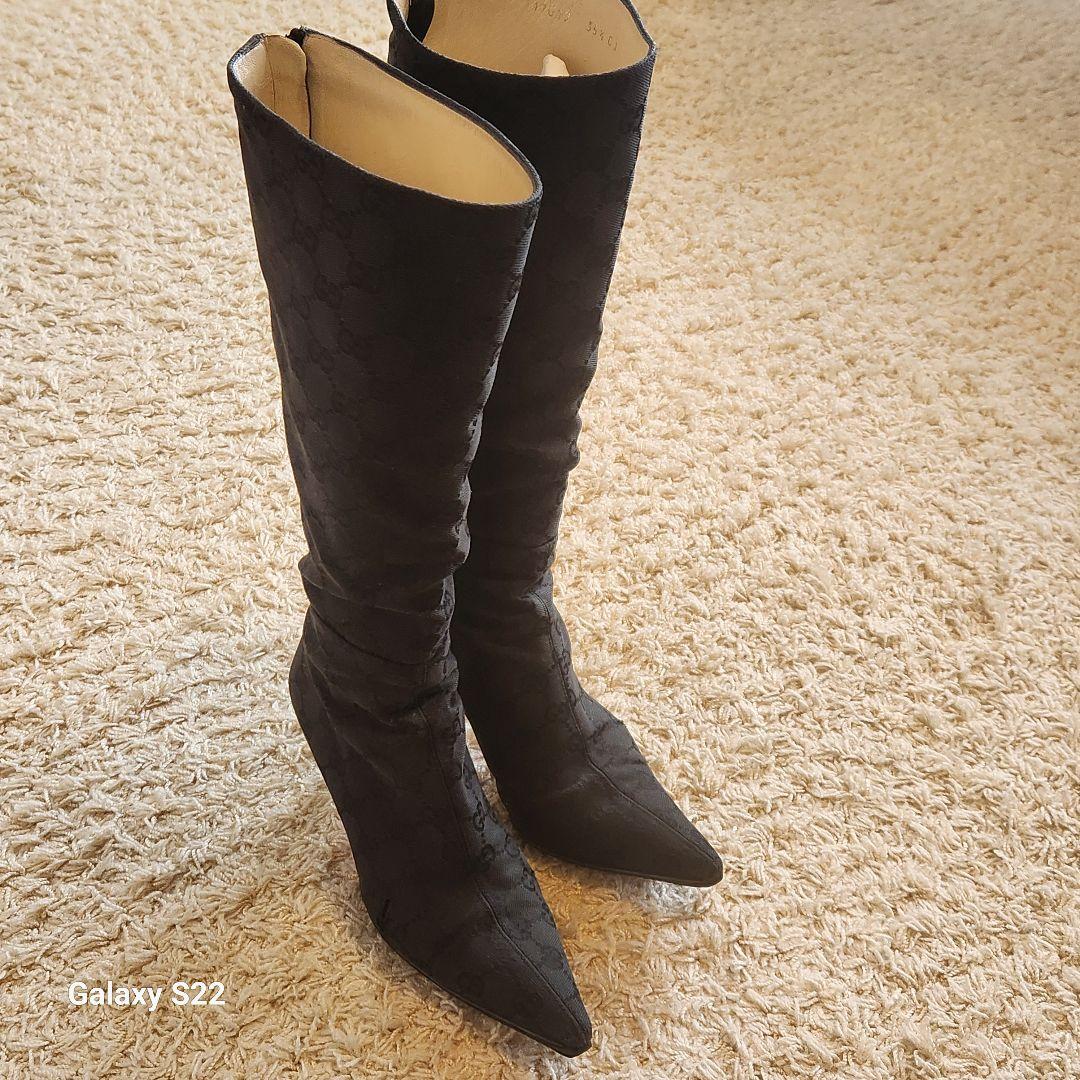 GUCCIグッチGGマーク柄 黒ロングブーツ